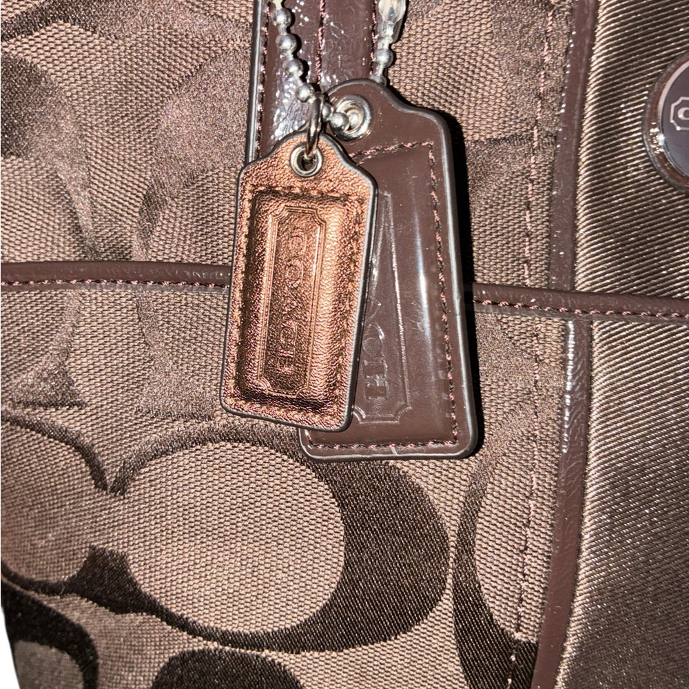 NWT Coach Chocolate Brown Signature Stripe Tote - Picture 4 of 8
